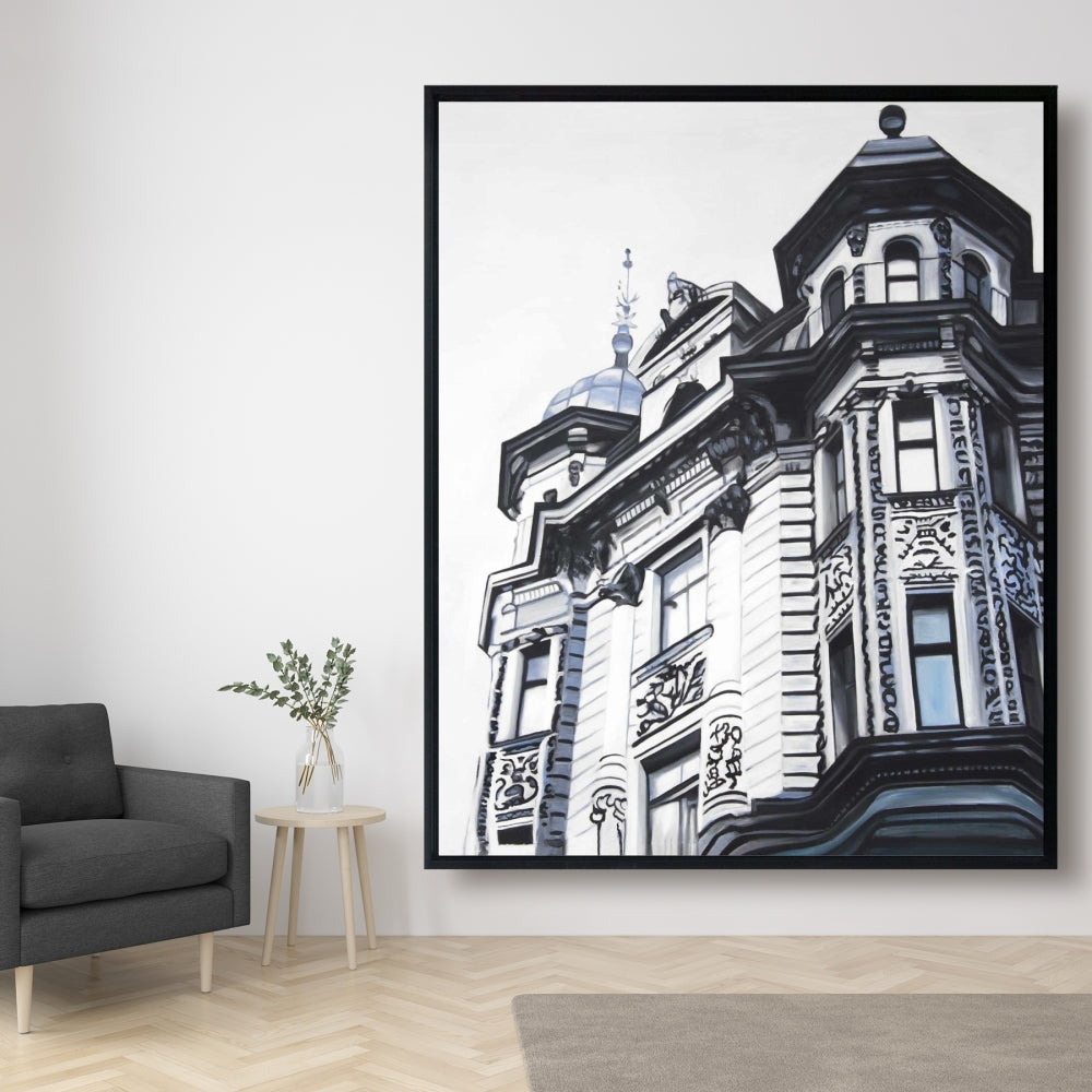Blue Monochrome "Historic Apartment" Framed Canvas - Home Decor