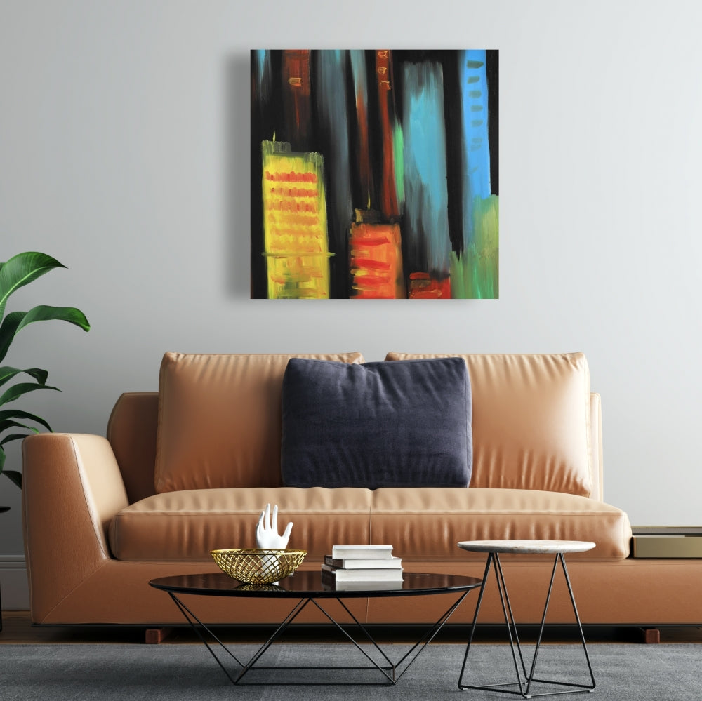 Toile abstraite de grands immeubles – Décoration de chambre contemporaine noire