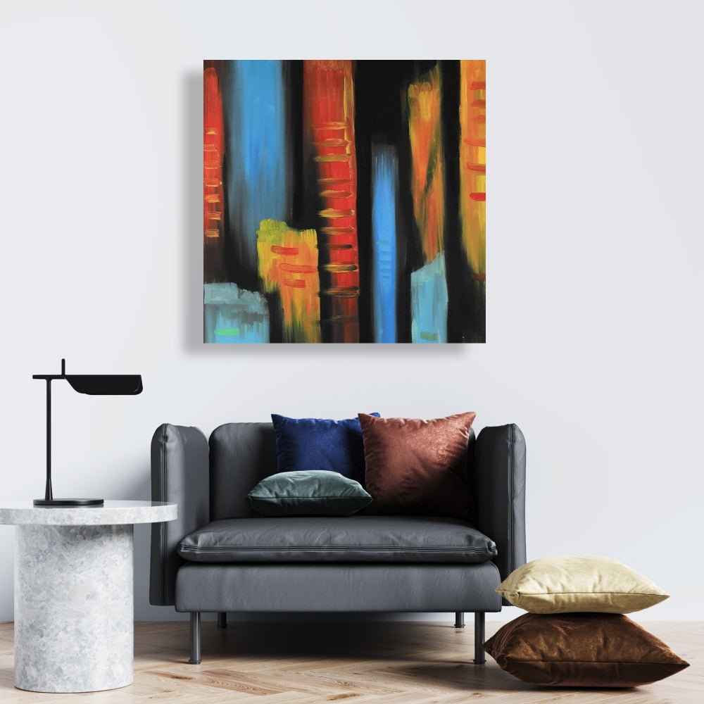 Abstract Colorful Tall Buildings Canvas - Blue Bedroom Decor