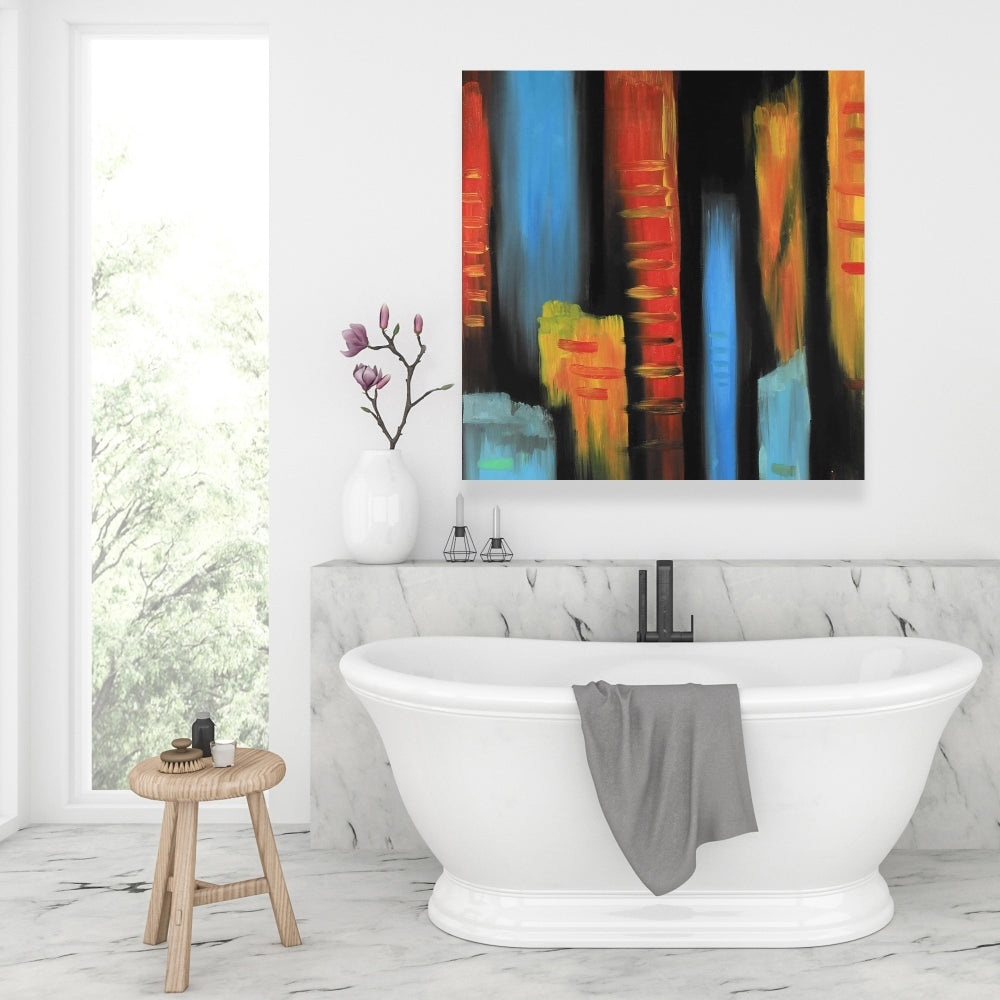 Abstract Colorful Tall Buildings Canvas - Blue Bedroom Decor