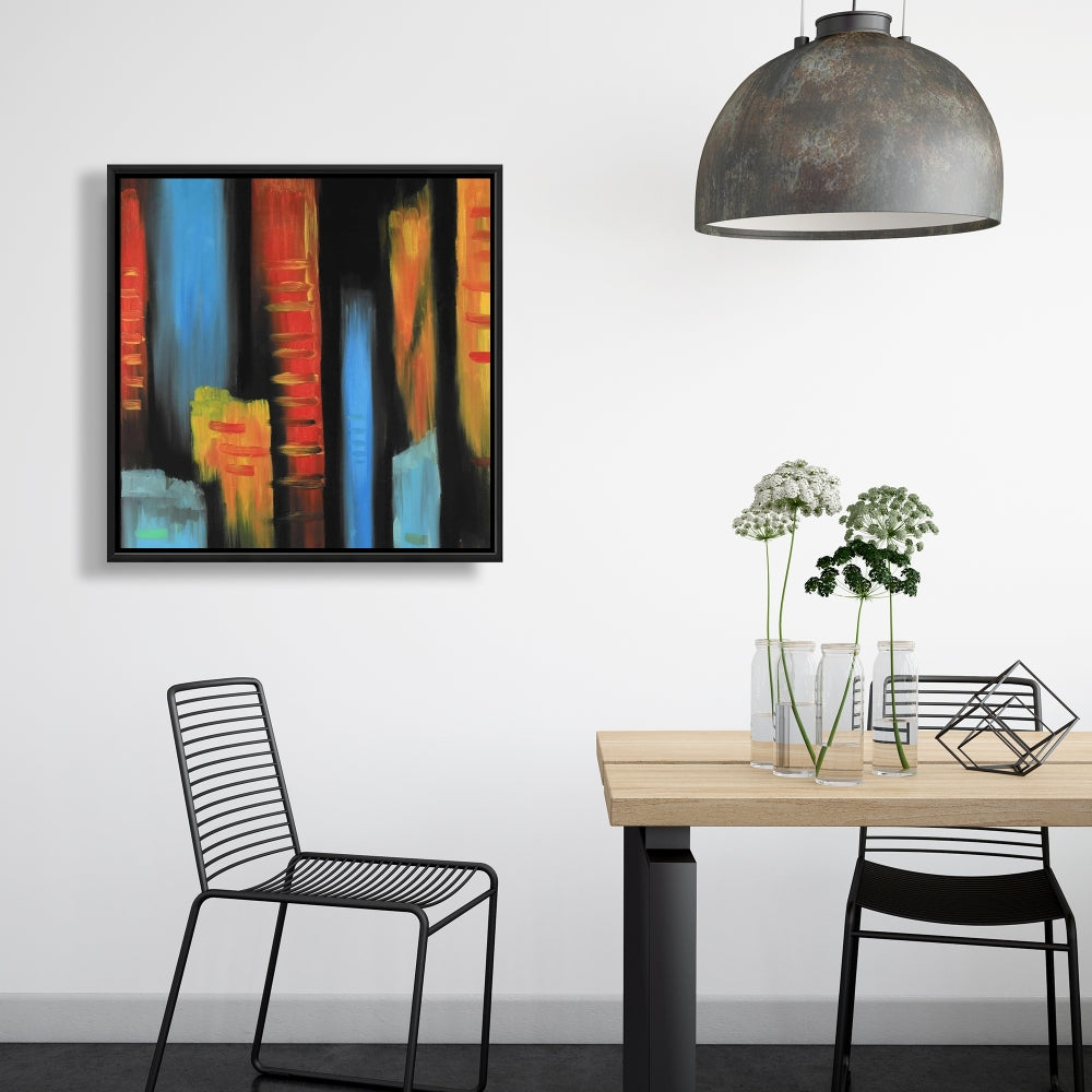 Immeubles de grande hauteur abstraits et colorés | Toile encadrée pour chambre bleue