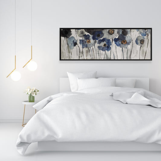 Toile Fleurs bleues floues | Décoration florale | Art botanique