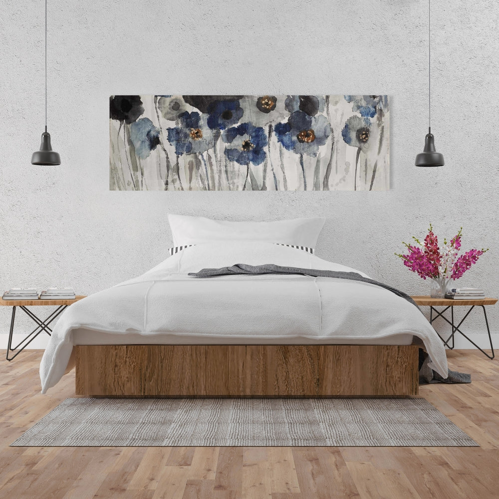 Botanical Blue Floral Canvas | Blue Blurry Flowers Home Decor