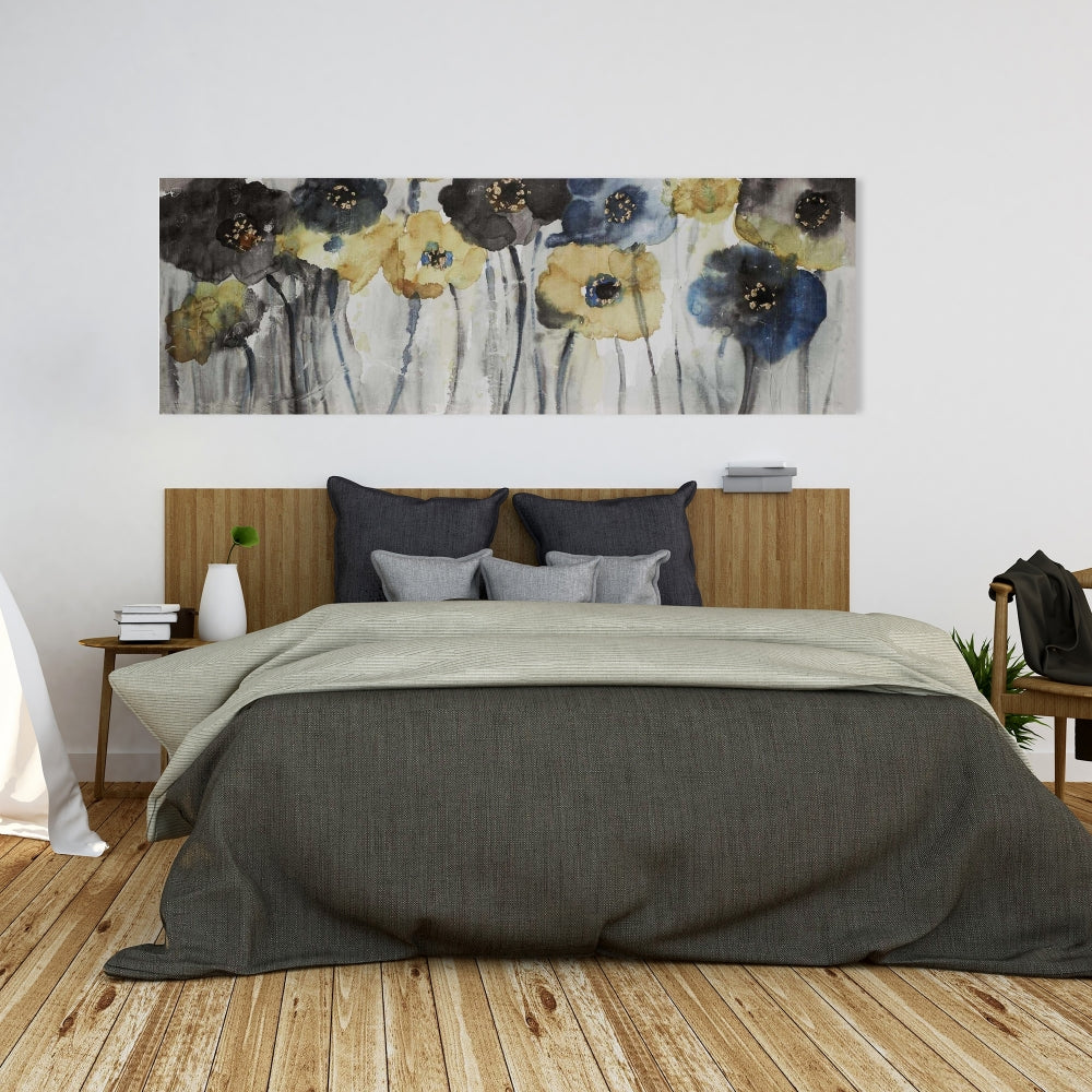 Gray Blue & Yellow Floral Canvas | Contemporary Bedroom Decor
