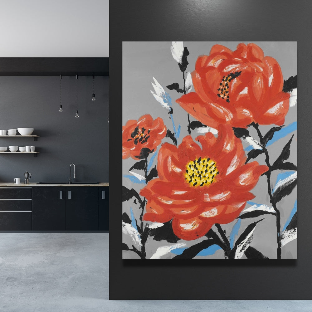 Three Pink Flowers Canvas - Botanical Floral Home Decor Art