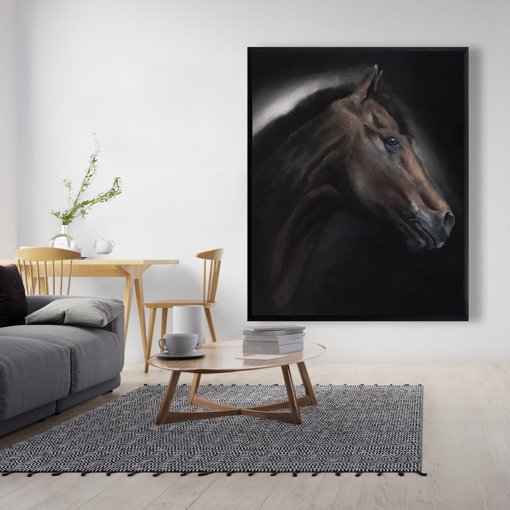 Toile rustique avec cheval solitaire - Décoration de bureau encadrée