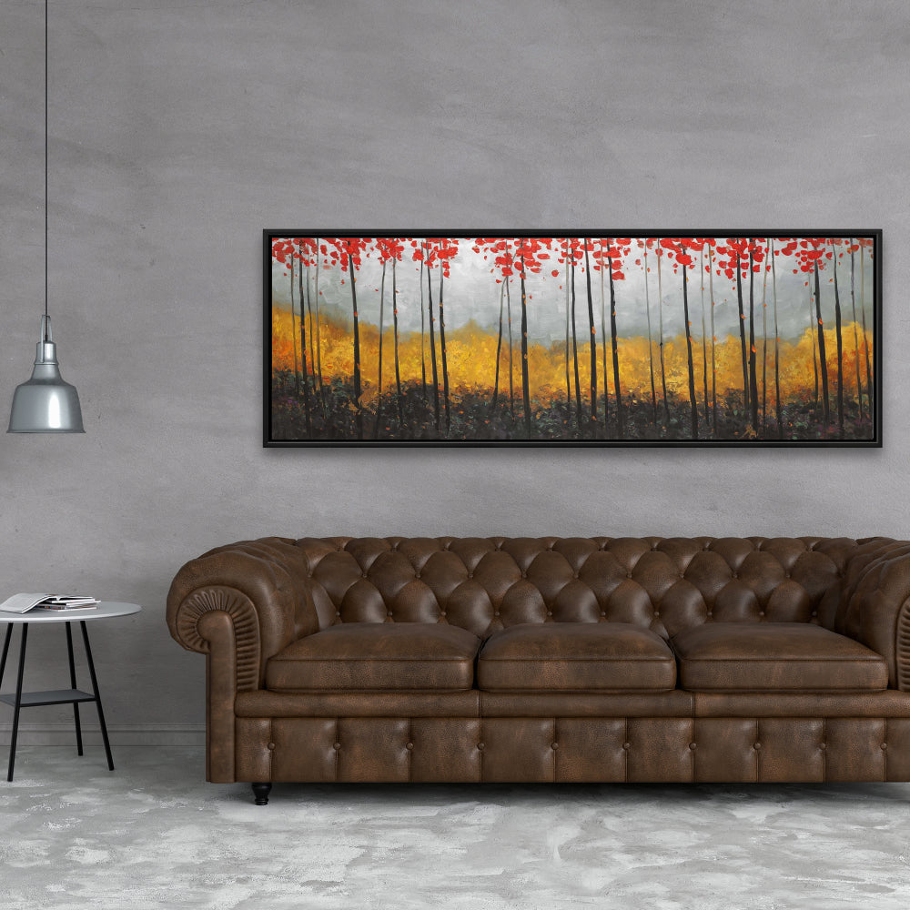 Abstract Landscape Trees Canvas | Gray Framed Bedroom Decor