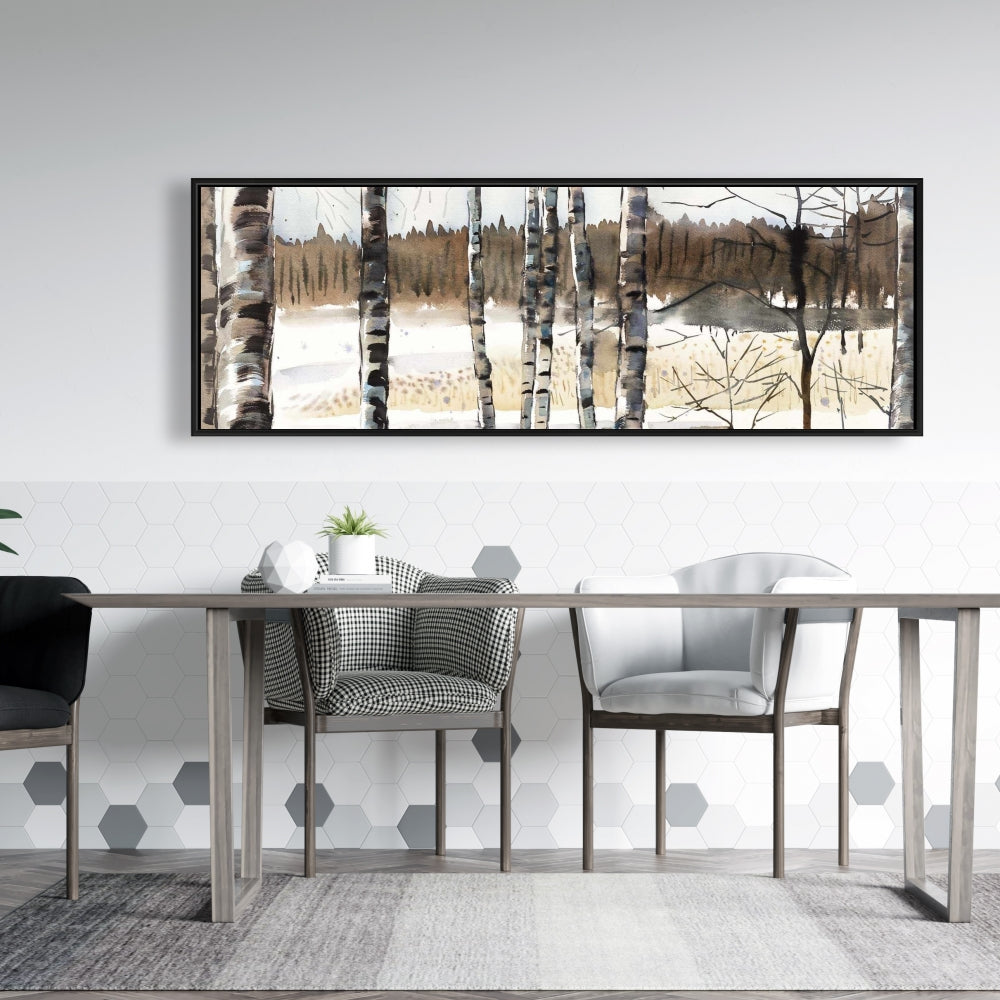 Toile rustique bleue « Marais d'hiver » | Décoration murale encadrée avec arbres