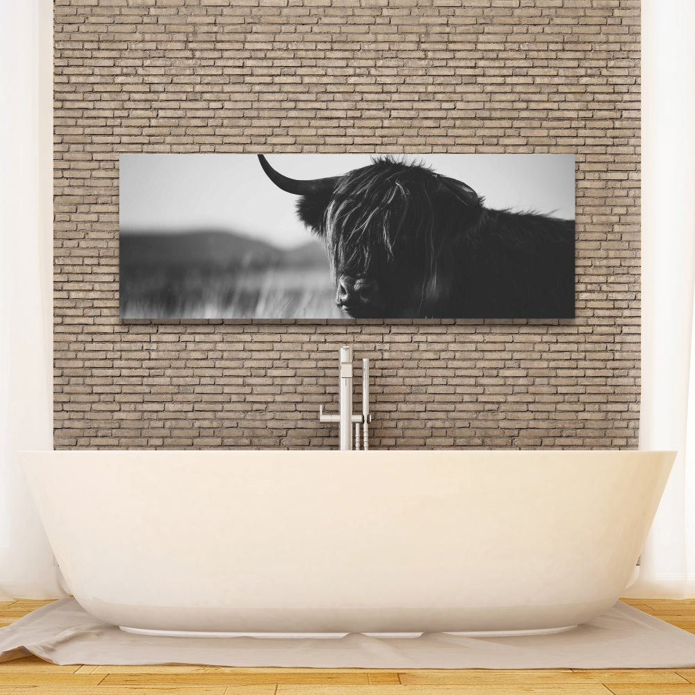 Beautiful Monochrome Highland Cow Canvas | Bedroom Farm Decor
