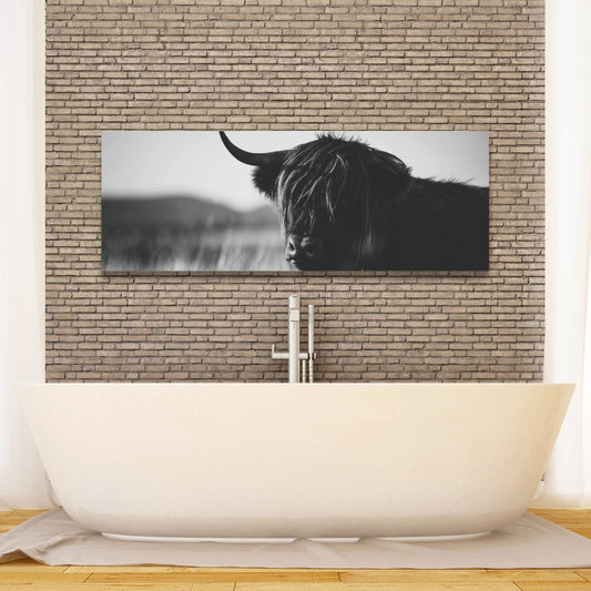 Beautiful Monochrome Highland Cow Canvas | Bedroom Farm Decor