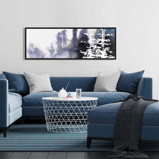 Toile illustrative de paysages bleus - Silhouette d'une forêt