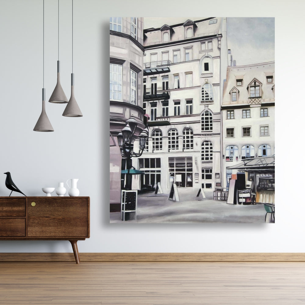 Toile « Scène de rue en Allemagne » | Décoration de chambre hyperréaliste