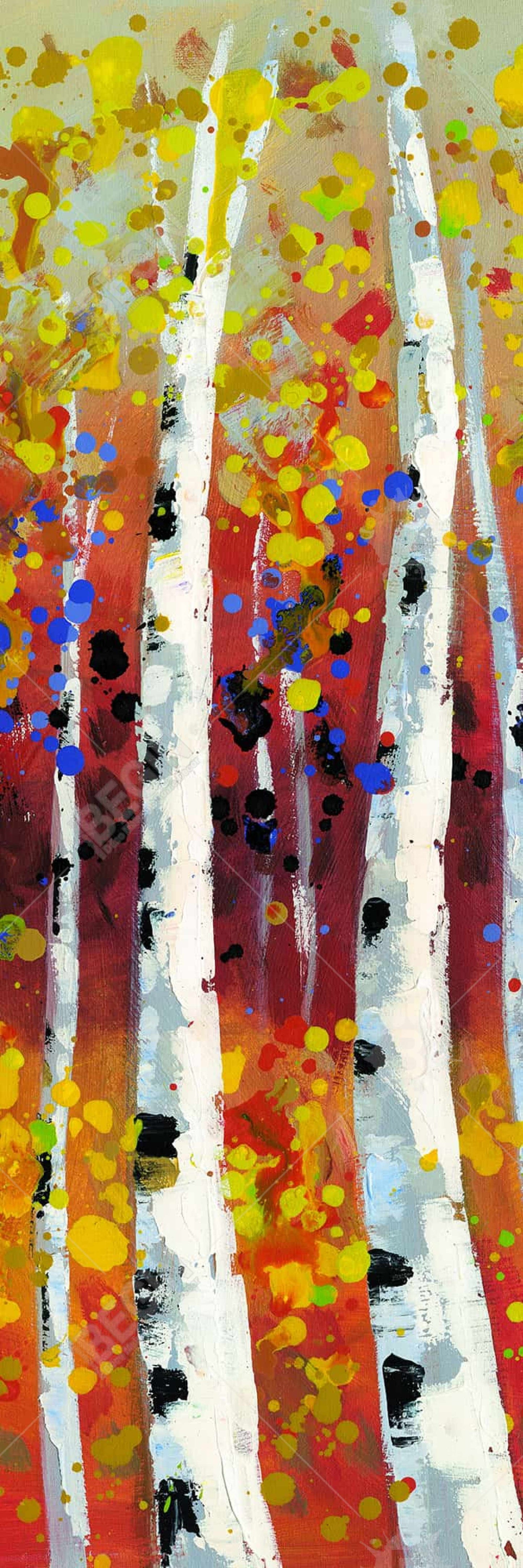 Colored Birches Yellow Canvas - Landscapes Bedroom Decor