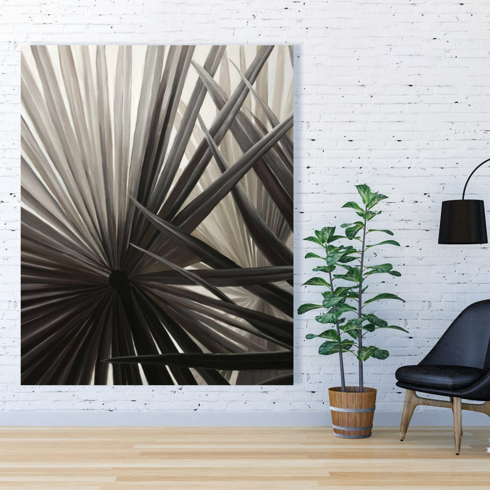 Grayscale Tropical Plants Canvas - Brown Bedroom Decor Art