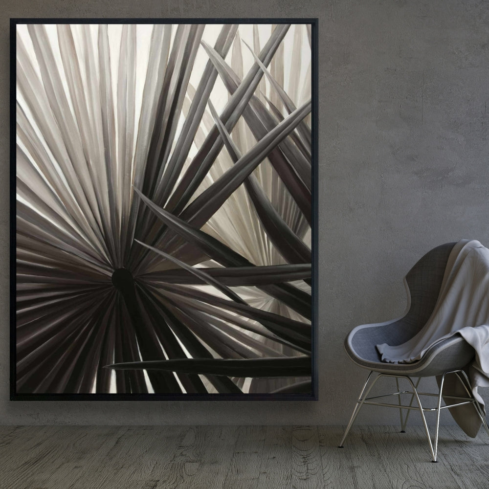 Grayscale Tropical Plants | Exotic Brown Framed Canvas Decor