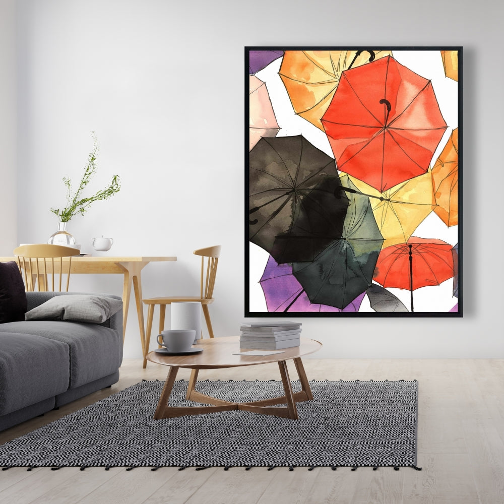 Toile « Parapluies suspendus » | Décoration d'intérieur encadrée, formes