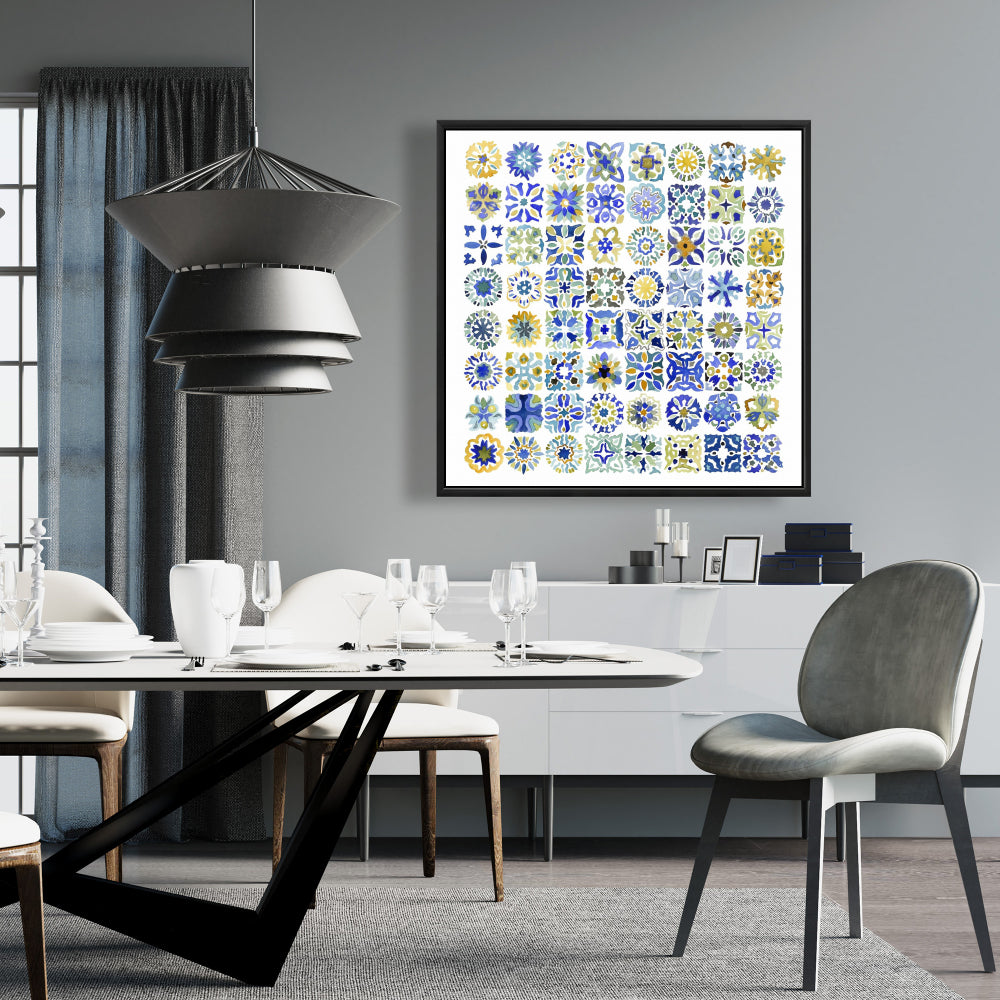 Watercolor Moroccan Tiles Canvas - Shapes Blue Bedroom Decor