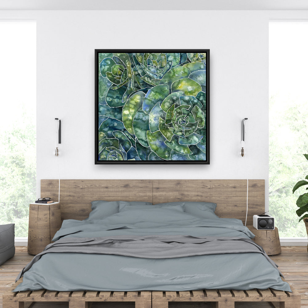 Toile encadrée abstraite de plantes succulentes | Décoration murale de chambre à coucher avec cactus