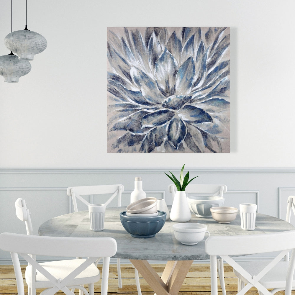 Toile à fleurs bleues et grises | Décoration botanique pour la maison