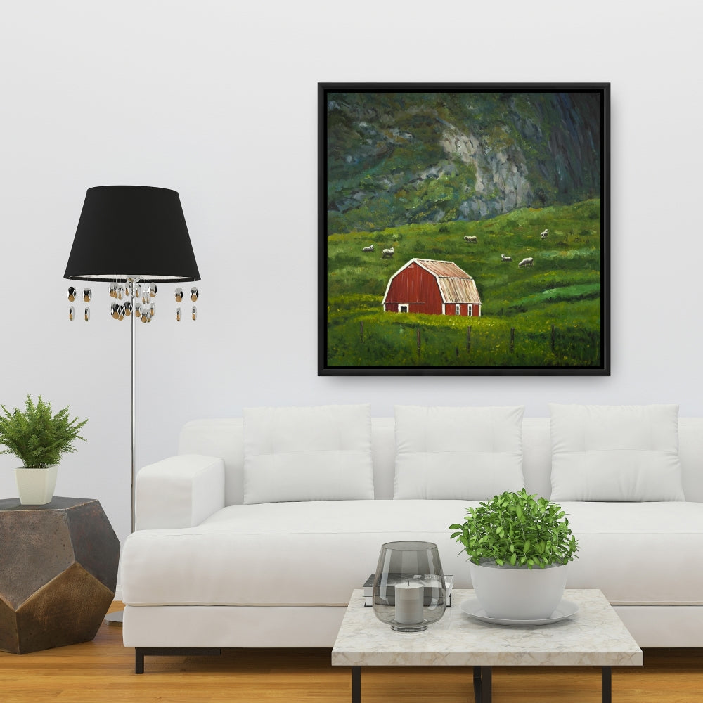 Toile encadrée rouge « La vie à la campagne » | Décoration d'intérieur