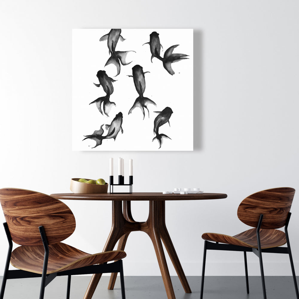 Black Fishes Canvas | Bedroom Decor | Animal Illustration Art