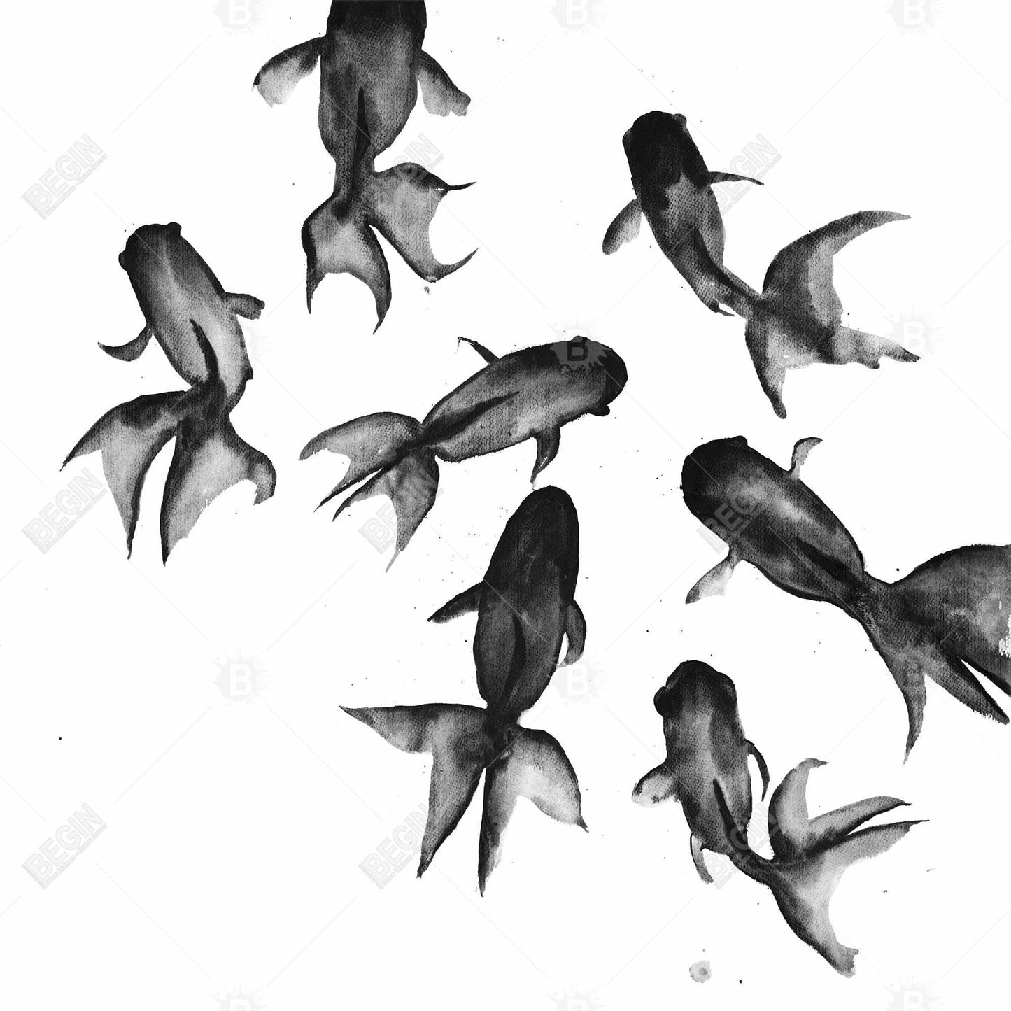 Small Black Fishes Canvas | Aquatic Bedroom Decor Wall Art