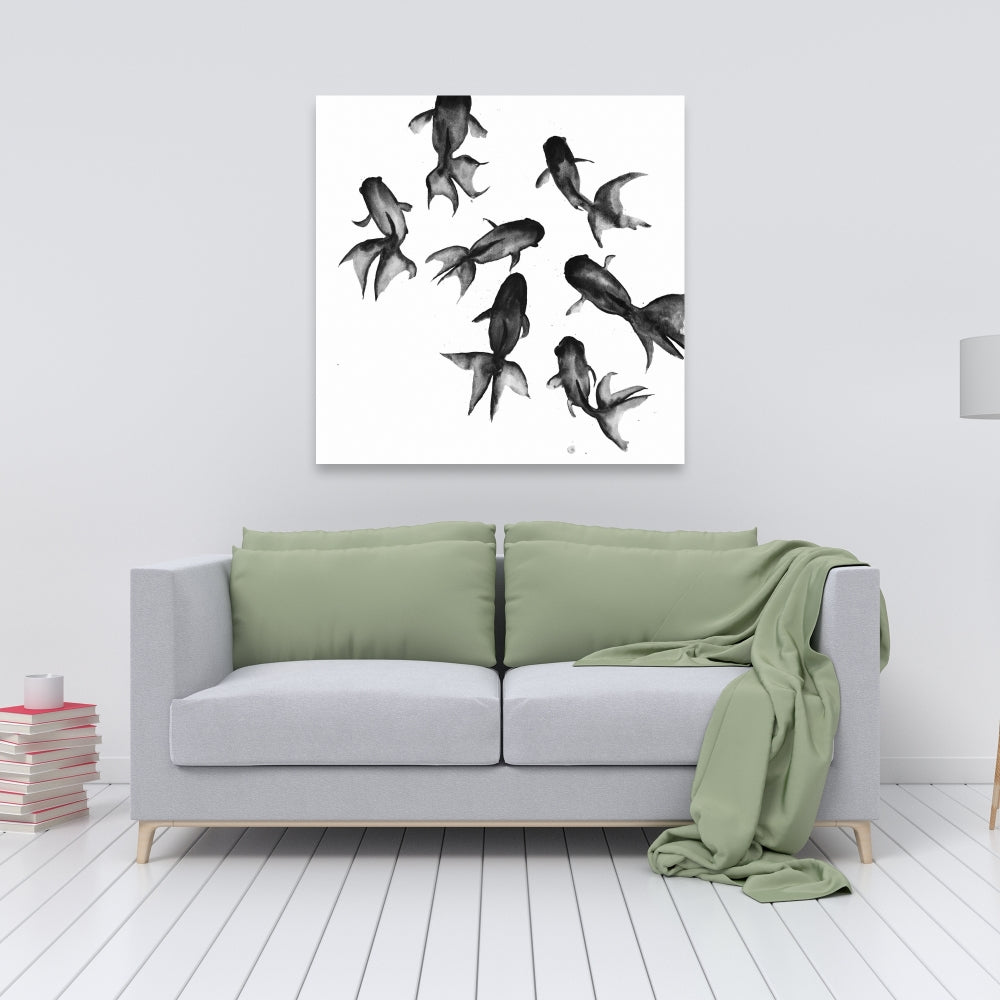 Small Black Fishes Canvas | Aquatic Bedroom Decor Wall Art