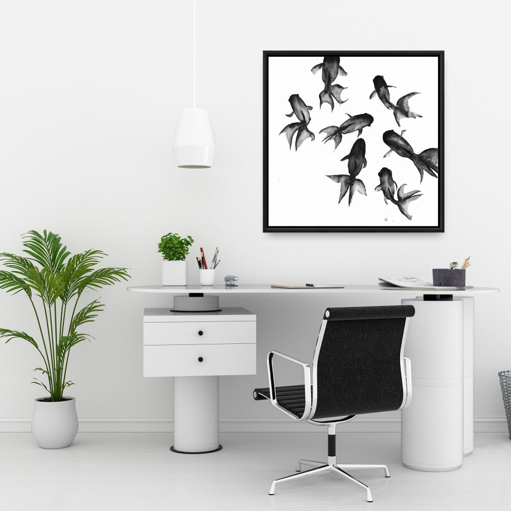 Toile Petits poissons noirs | Décoration de chambre à coucher sur le thème des animaux asiatiques