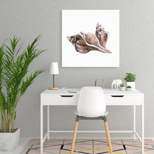 Marine Coastal Blue Canvas - Coral Horse Conch Seashell Decor