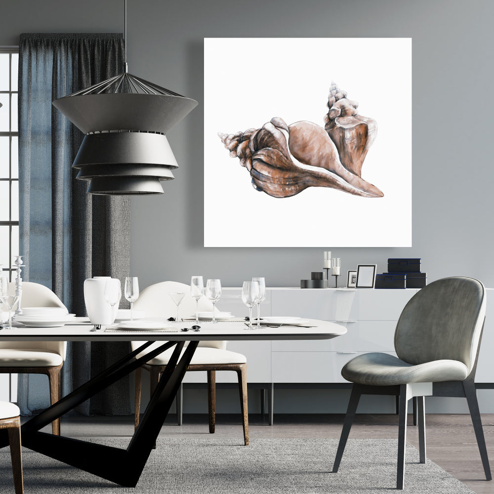 Marine Coastal Blue Canvas - Coral Horse Conch Seashell Decor