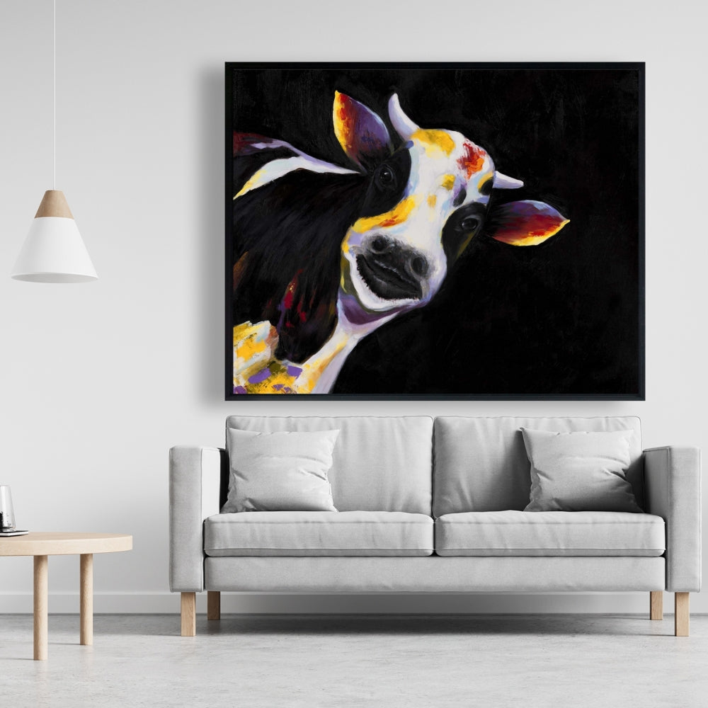 One Funny Cow | White Farm Animals Framed Canvas Home Decor