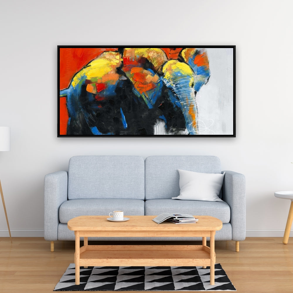 Colorful Abstract Elephant Canvas | Blue Animals Home Decor