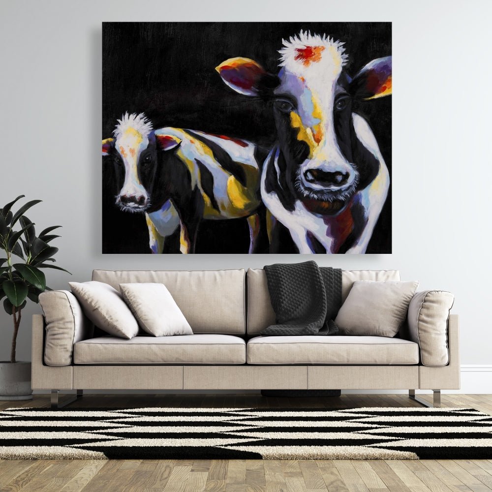Two Funny Cows White Canvas - Contemporary Animal Wall Art