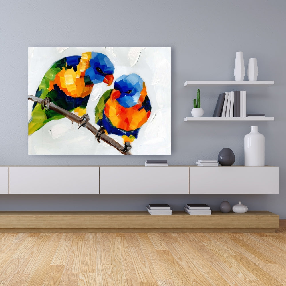 Blue Canvas Couple of Parrots - Animal Bedroom Home Decor