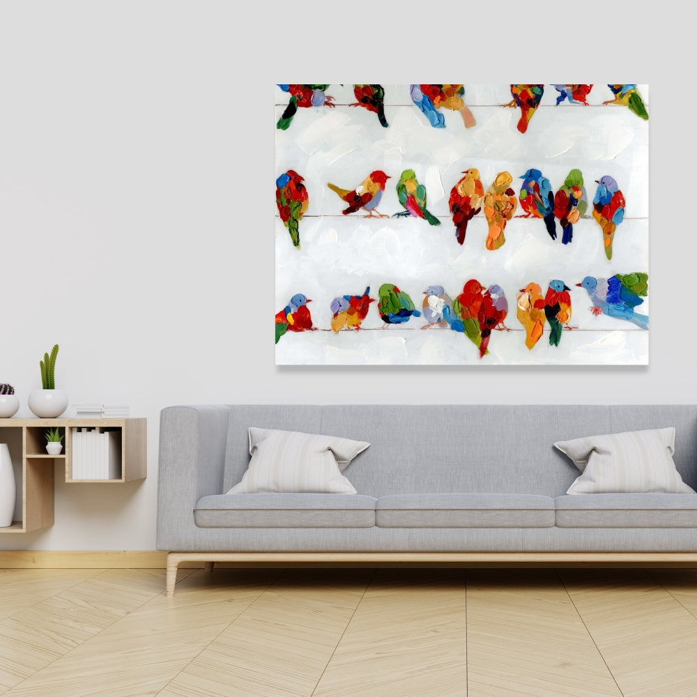 Colorful Birds on Wire Canvas | Bird Bedroom Blue Decor