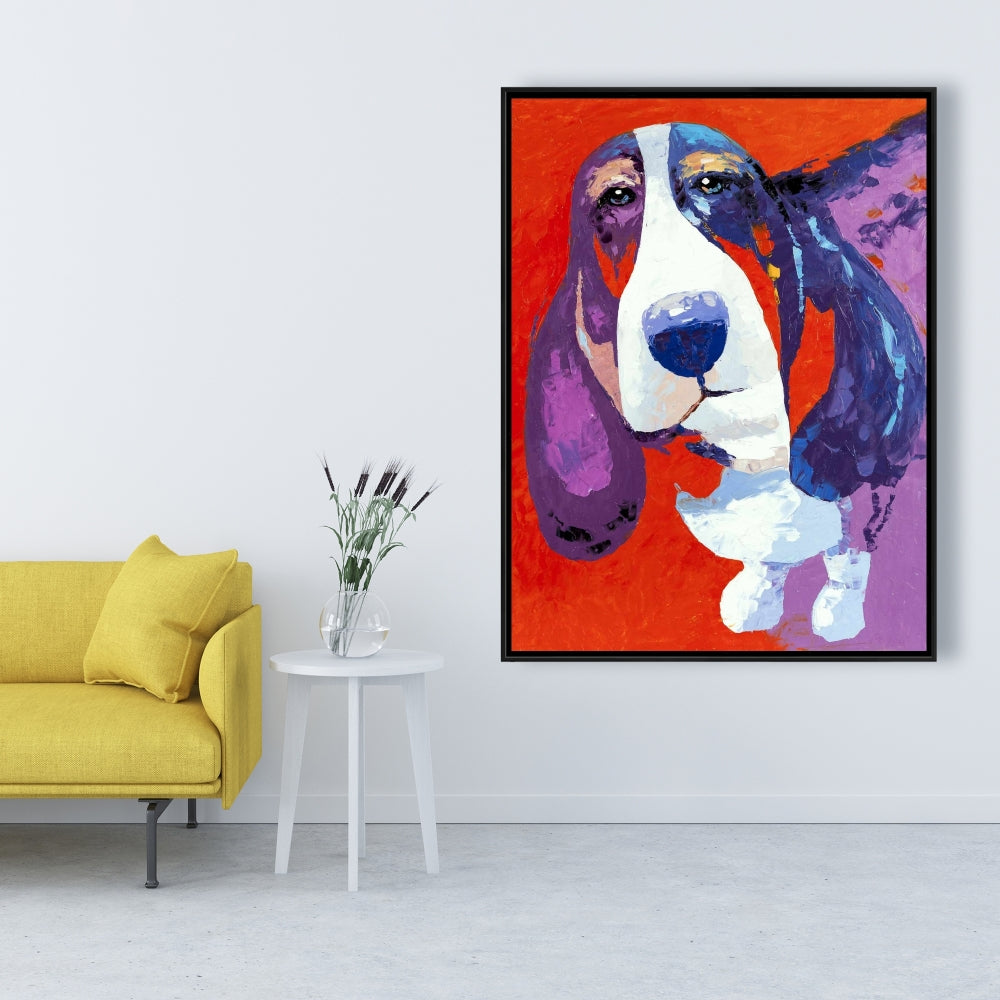 Abstract Colorful Basset Dog Framed Canvas | Home Decor Art