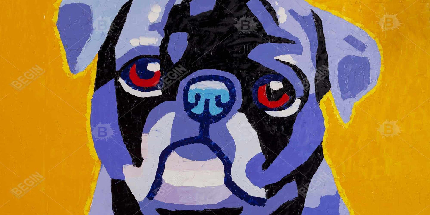 Toile encadrée bleue « Flash the Pug » – Décoration de chambre contemporaine