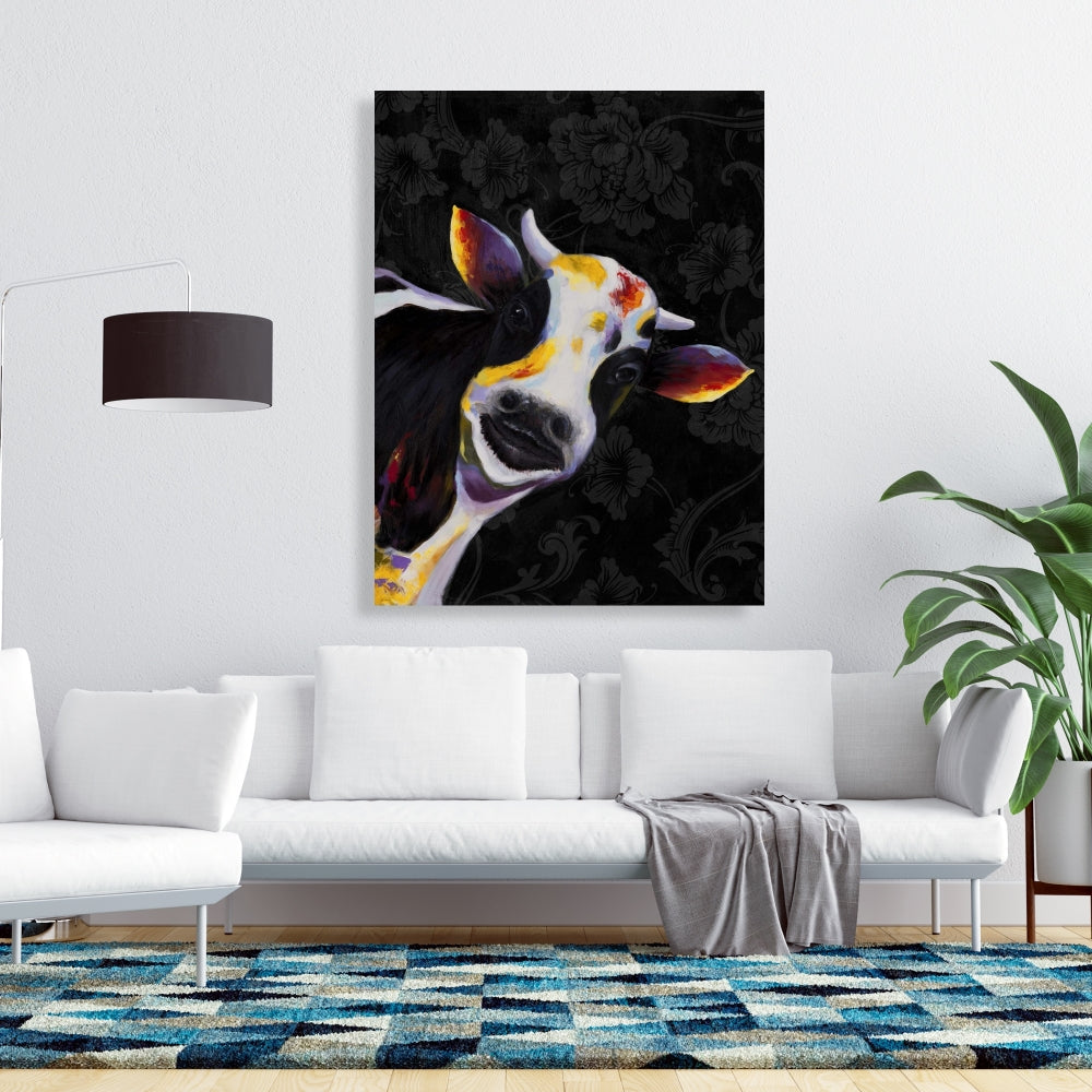 Rustic Bedroom Decor | Funny Cow White Canvas Wall Art