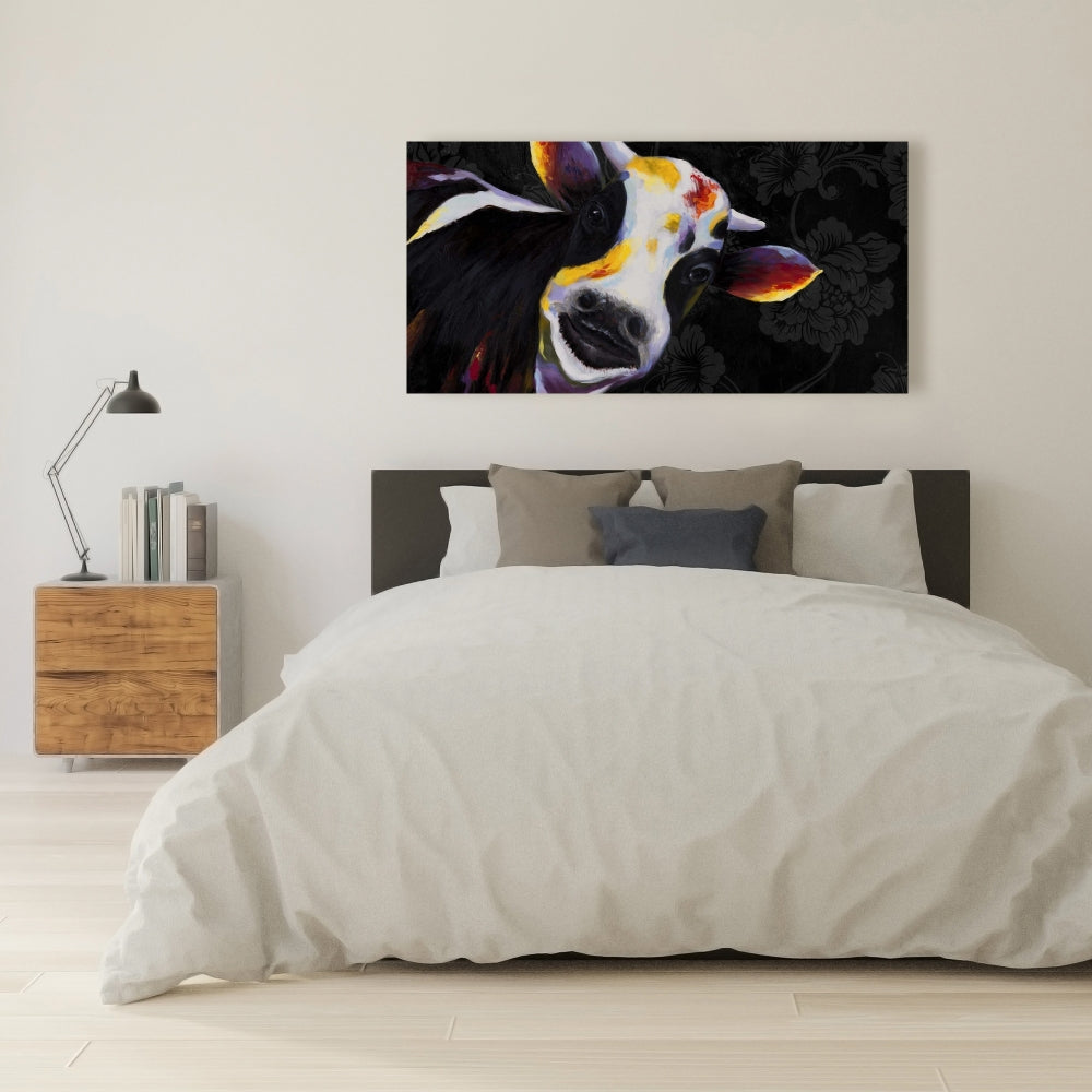 Rustic Bedroom Decor | Funny Cow White Canvas Wall Art