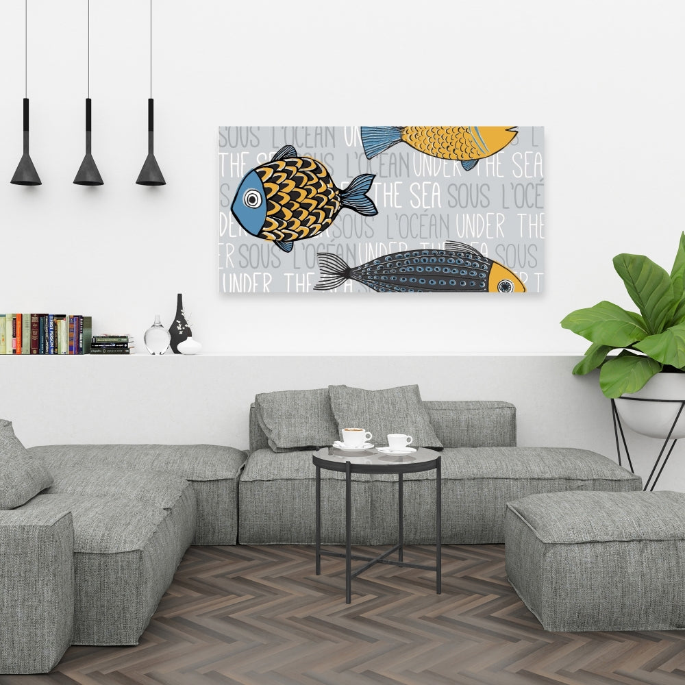 Illustration of Nautical Fish Gray Canvas - Marine Home Decor