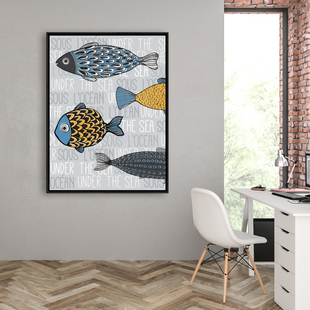 Toile grise marine pour chambre à coucher | Décoration de poissons nautiques