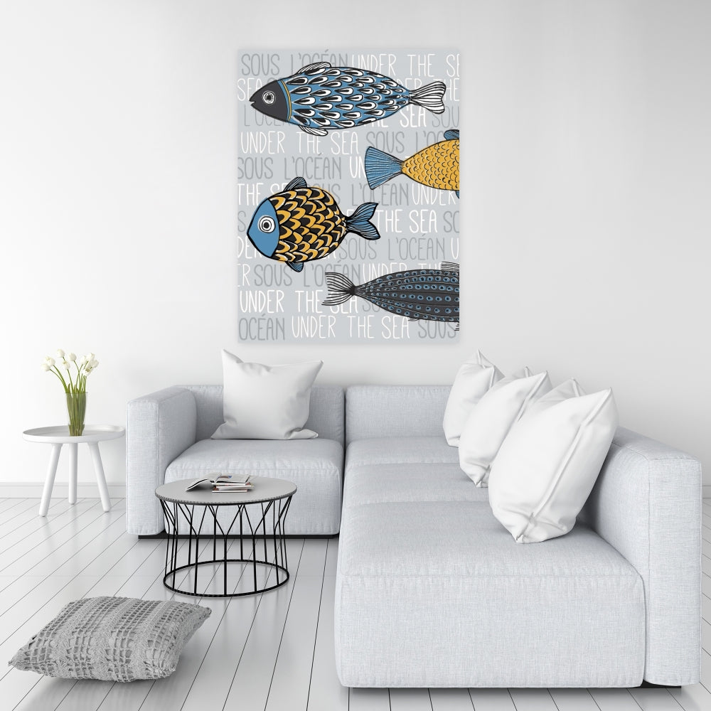 Illustration of Nautical Fish Gray Canvas - Marine Home Decor