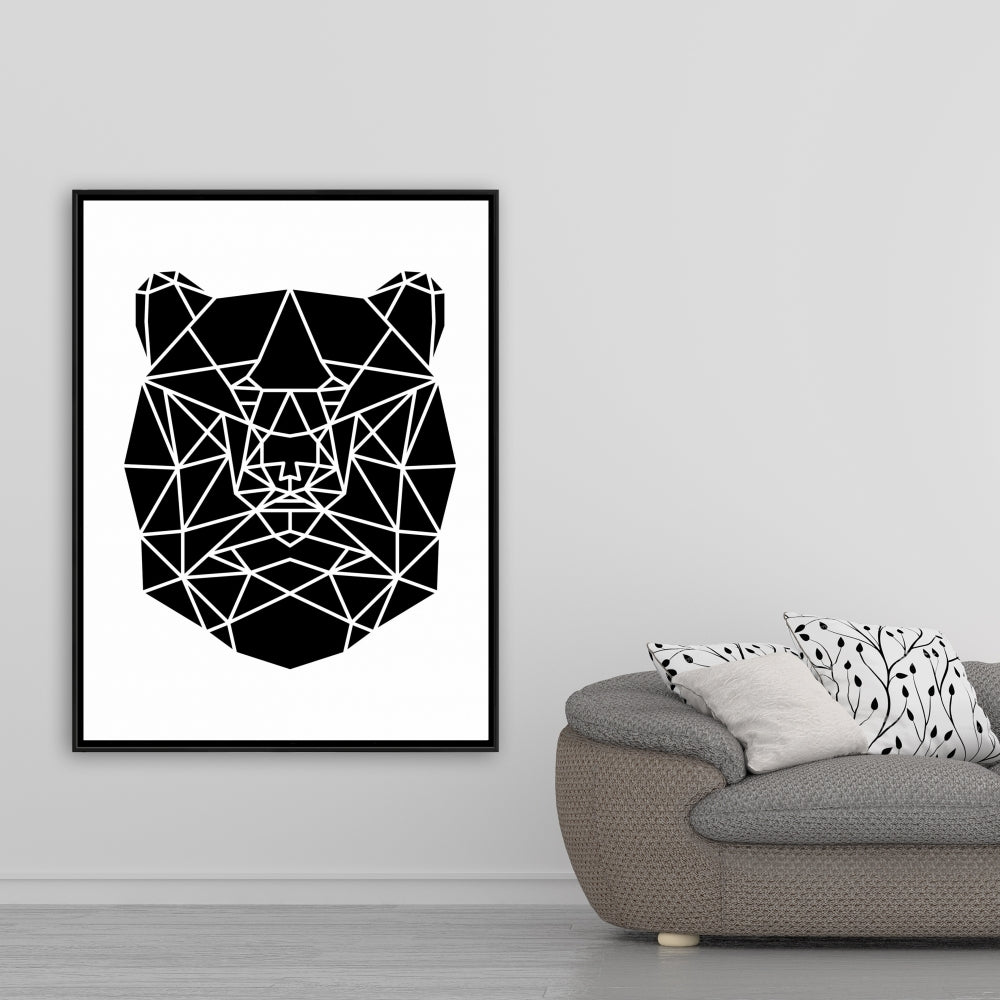 Toile tête d'ours géométrique | Décoration animalière monochrome