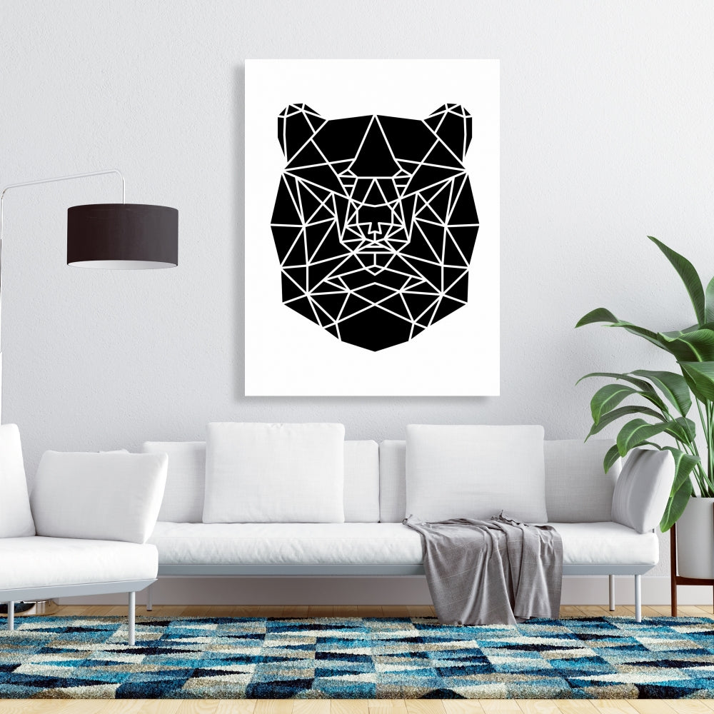 Geometric Bear Head Canvas | Monochrome Animal Wall Art