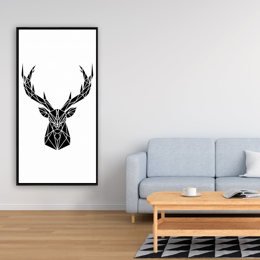 Toile géométrique à tête de cerf | Décoration d'intérieur encadrée de style industriel