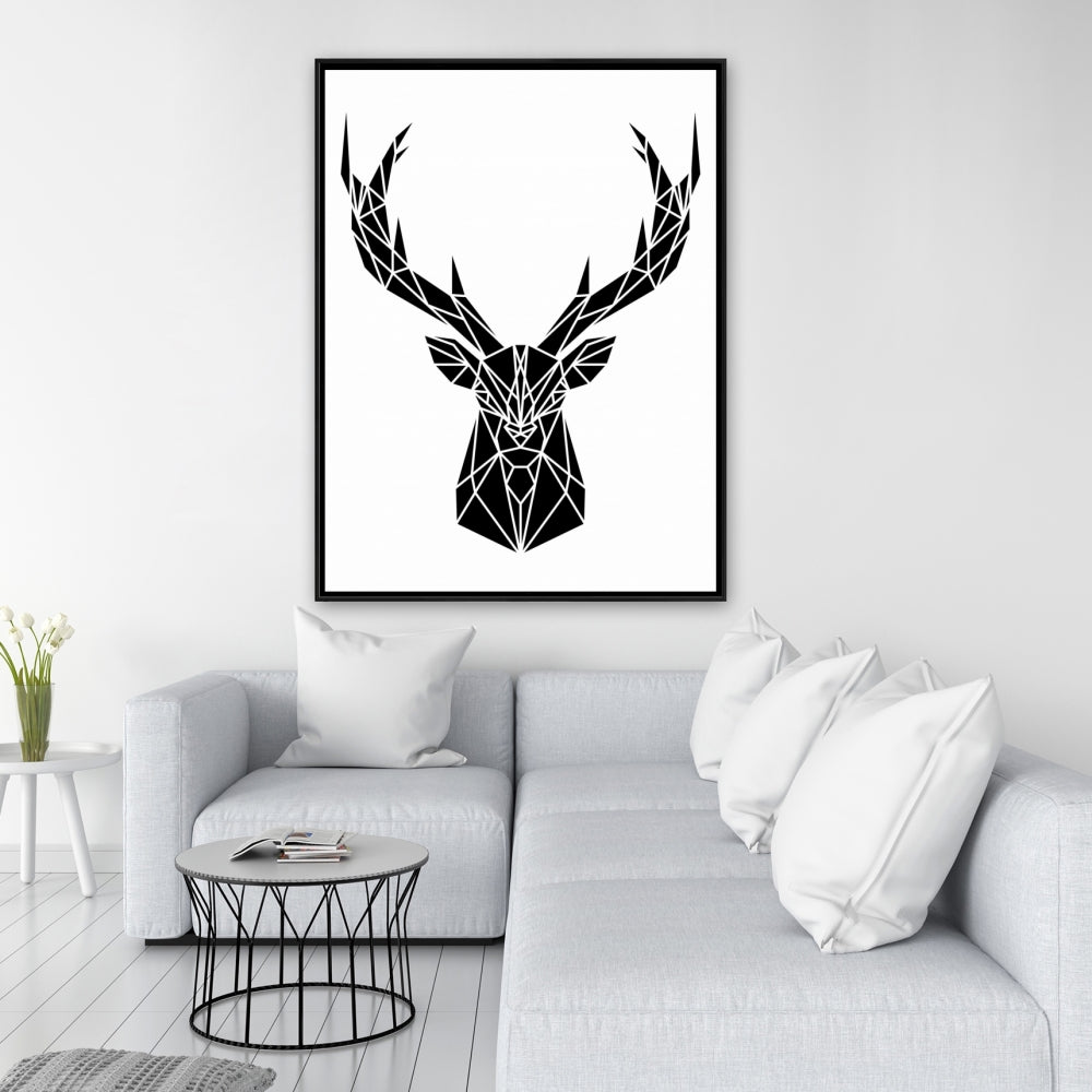 Toile géométrique à tête de cerf | Décoration d'intérieur encadrée de style industriel