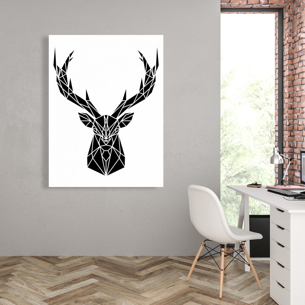 Geometric Deer Head Industrial Canvas - Modern Home Decor