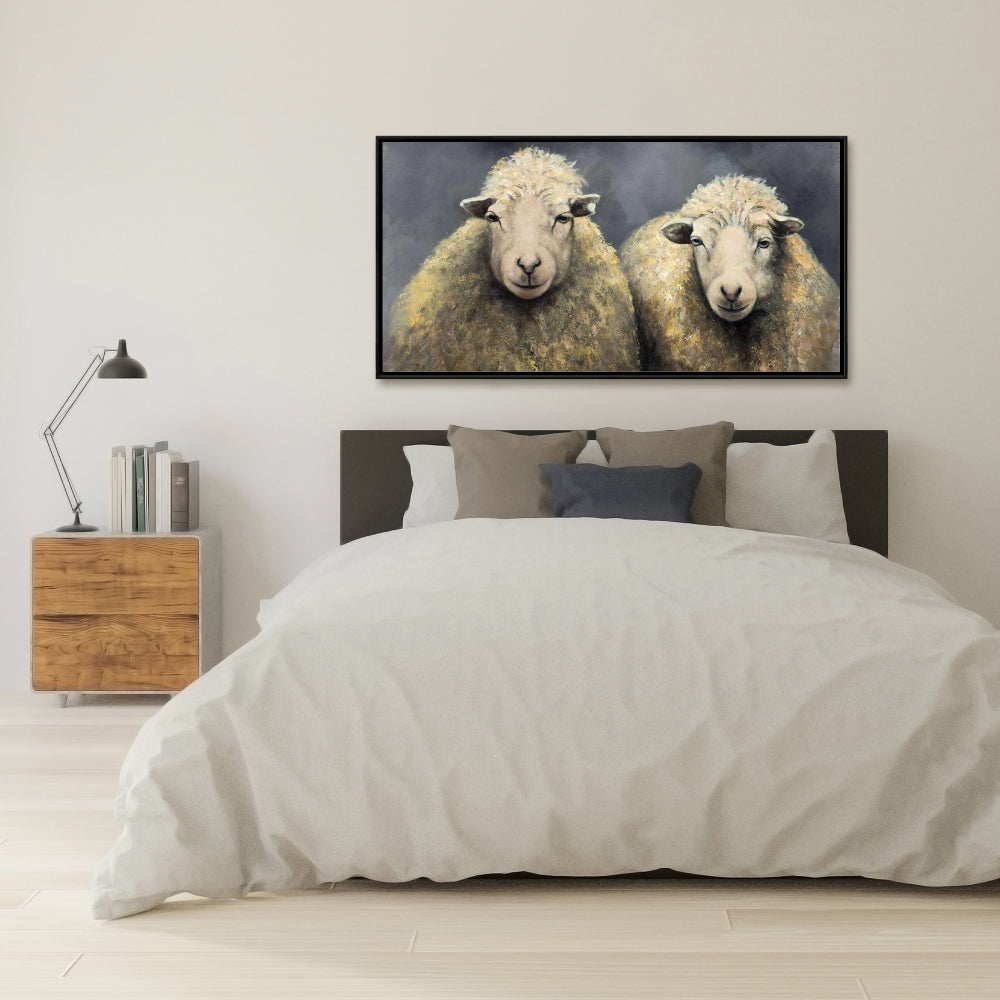 Toile rustique grise avec animaux de la ferme – Décoration d'intérieur en laine de mouton