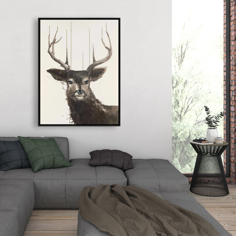 Toile abstraite représentant un cerf | Décoration rustique encadrée représentant un cerf pour la chambre