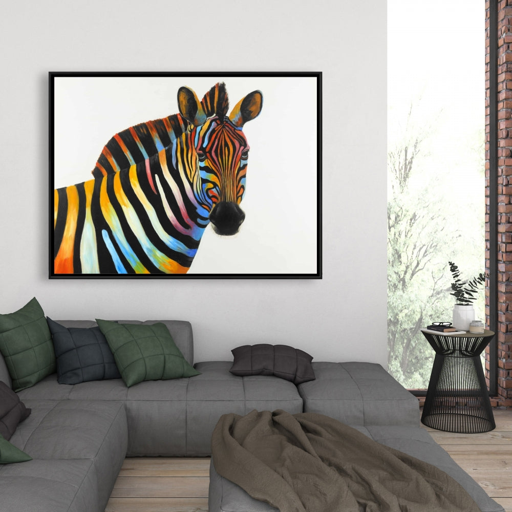 Toile encadrée colorée représentant un profil de zèbre – Décoration d'intérieur animalière bleue